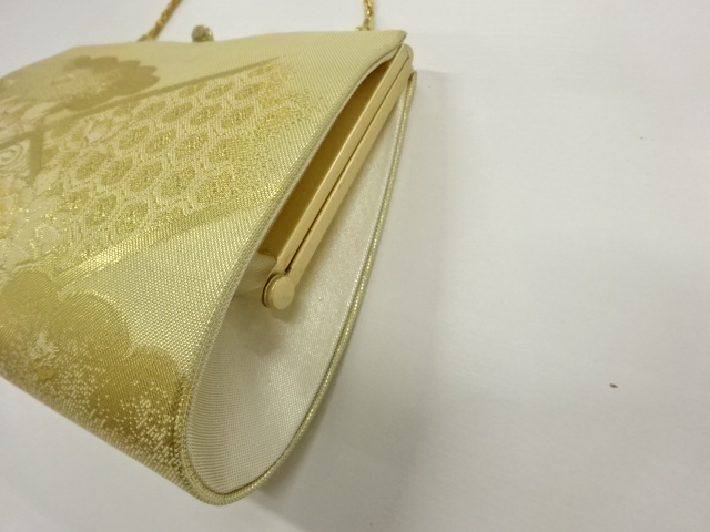  リサイクル　襷に草花・古典柄模様織出し和装バッグ